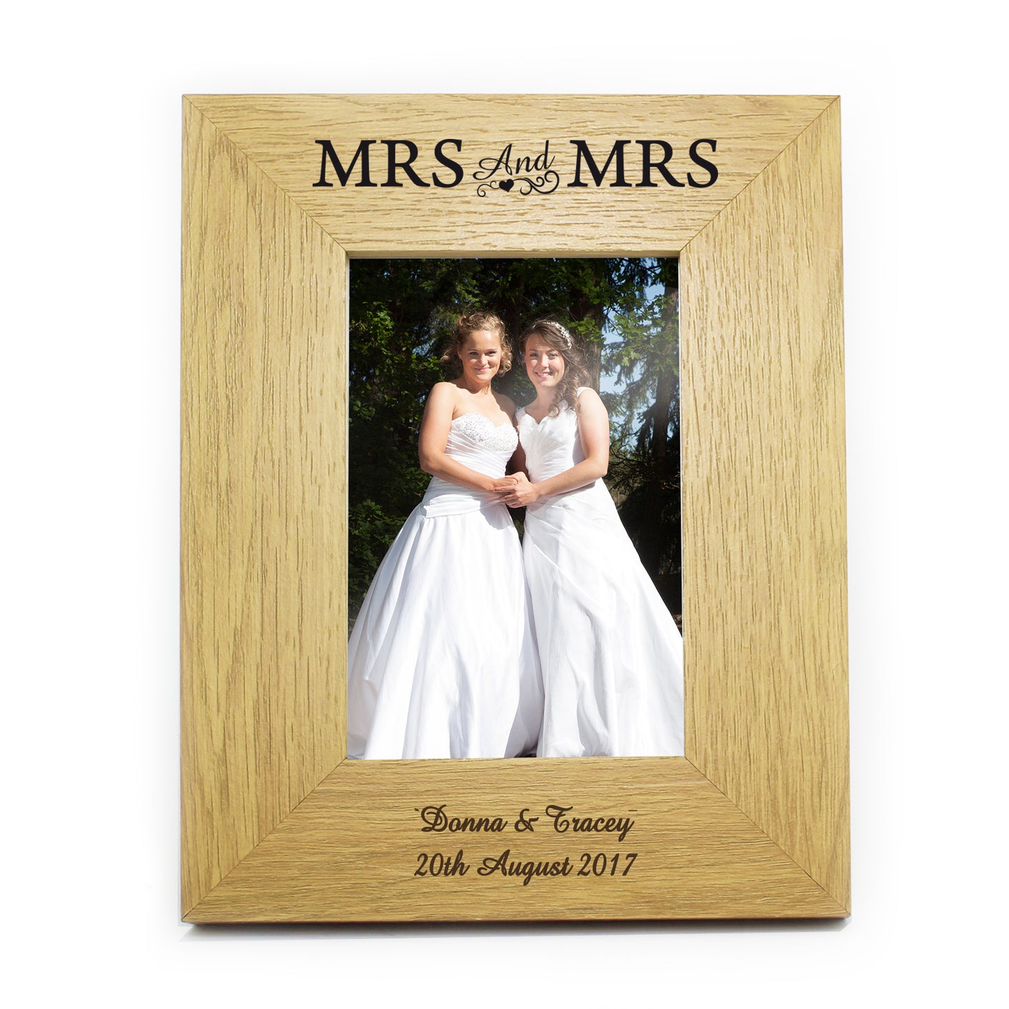Personalised Oak Finish 6x4 Mrs & Mrs Photo Frame - MK&JD Gifts