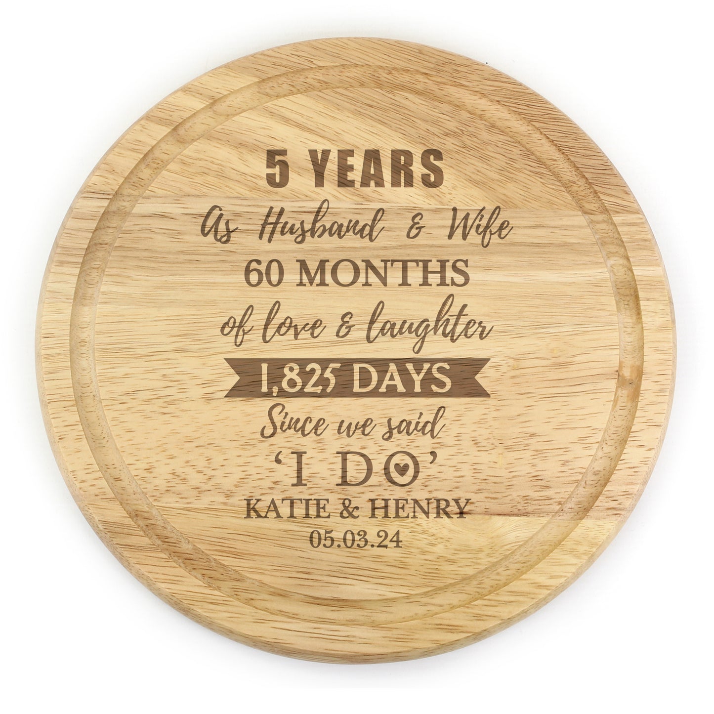 Personalised 5th Anniversary Heart Chopping Board - MK&JD Gifts