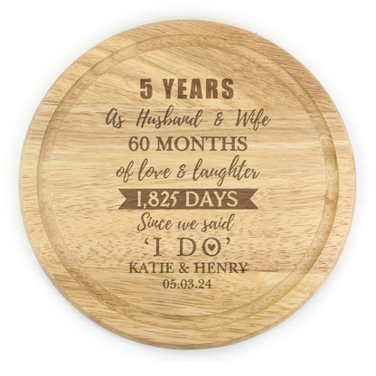 Personalised 5th Anniversary Heart Chopping Board - MK&JD Gifts