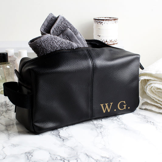 Personalised Luxury Initials Black leatherette Wash Bag - MK&JD Gifts