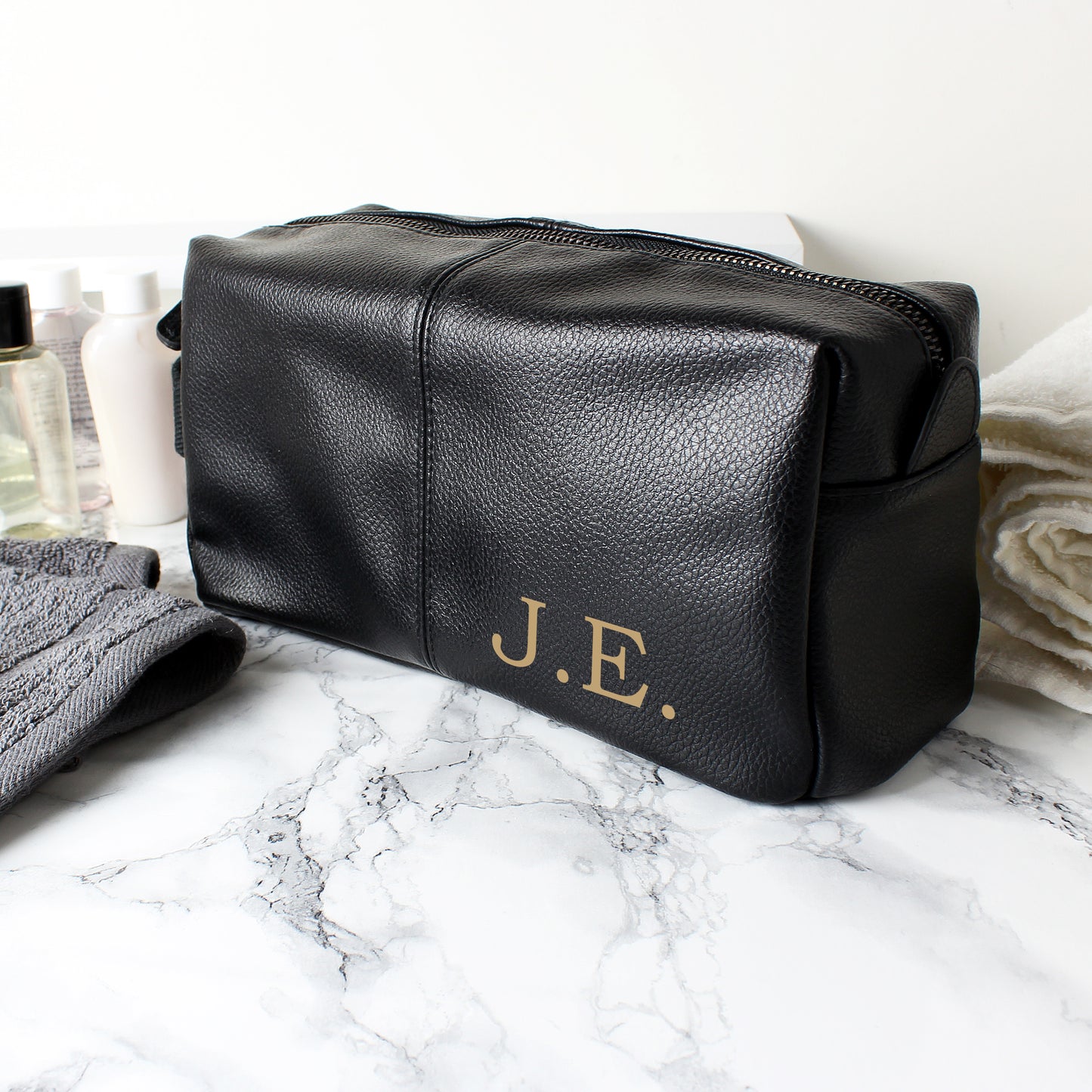 Personalised Luxury Initials Black leatherette Wash Bag - MK&JD Gifts