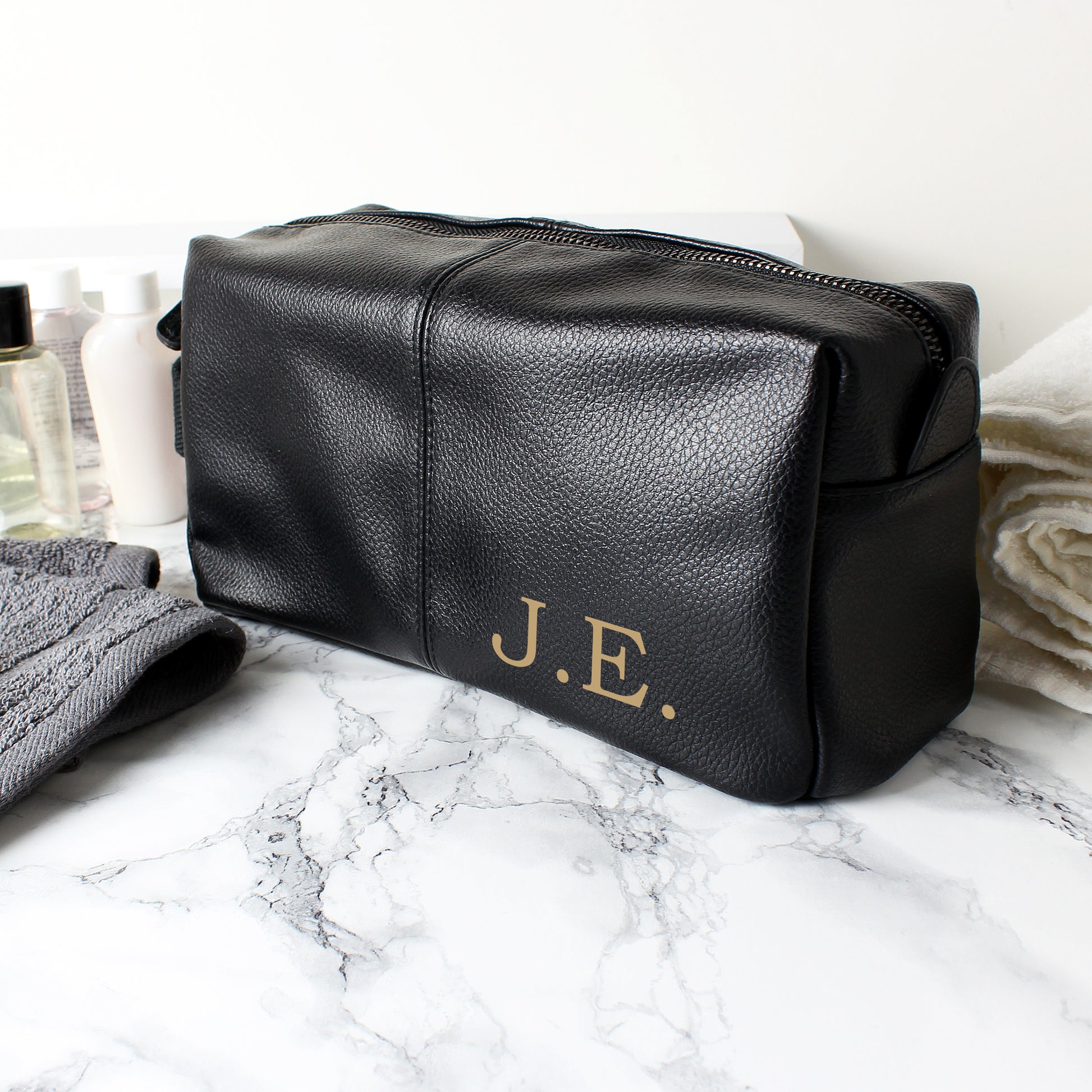 Personalised Luxury Initials Black leatherette Wash Bag - MK&JD Gifts