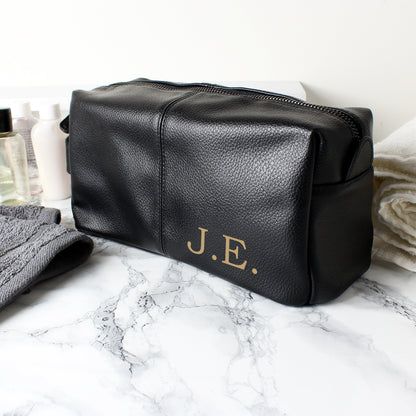Personalised Luxury Initials Black leatherette Wash Bag - MK&JD Gifts