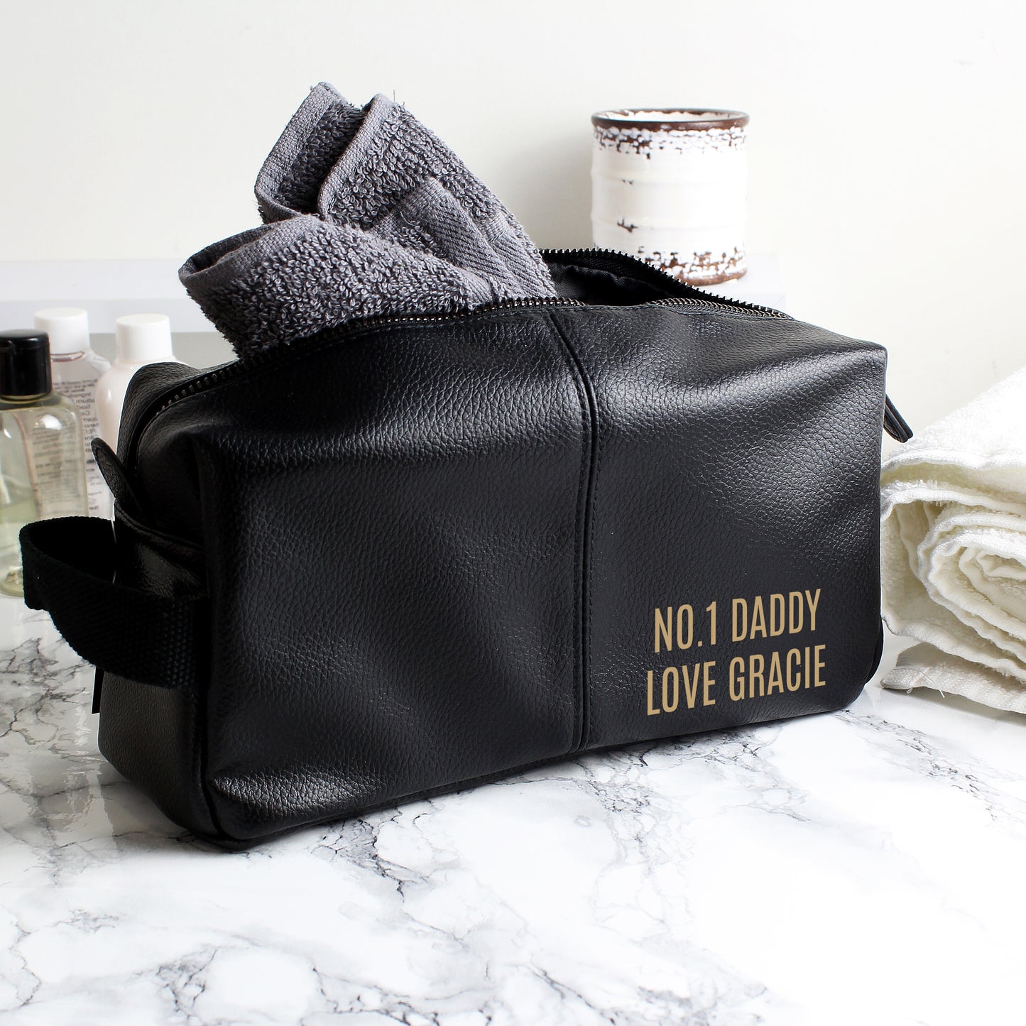 Personalised Luxury Black leatherette Wash Bag - MK&JD Gifts