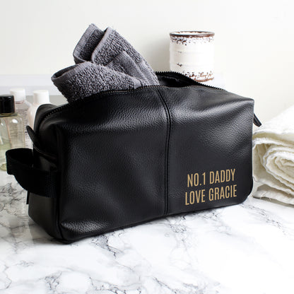 Personalised Luxury Black leatherette Wash Bag - MK&JD Gifts