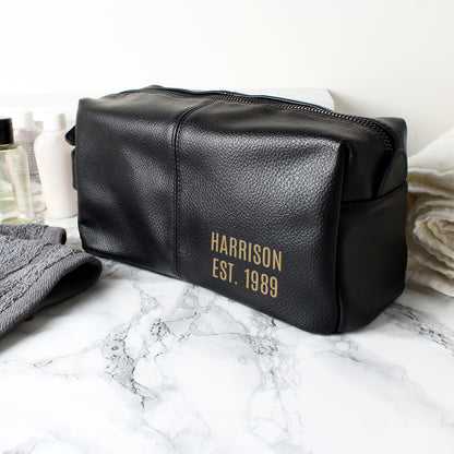 Personalised Luxury Black leatherette Wash Bag - MK&JD Gifts