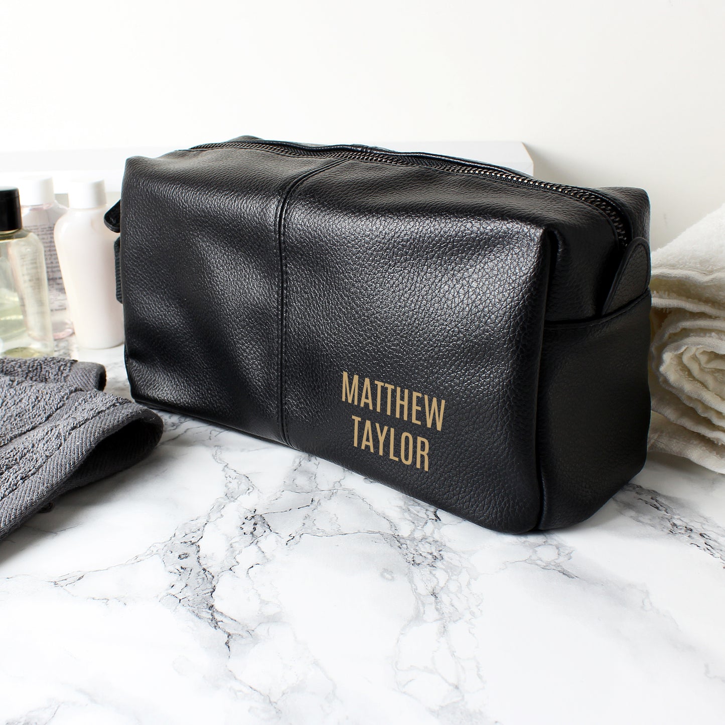 Personalised Luxury Black leatherette Wash Bag - MK&JD Gifts
