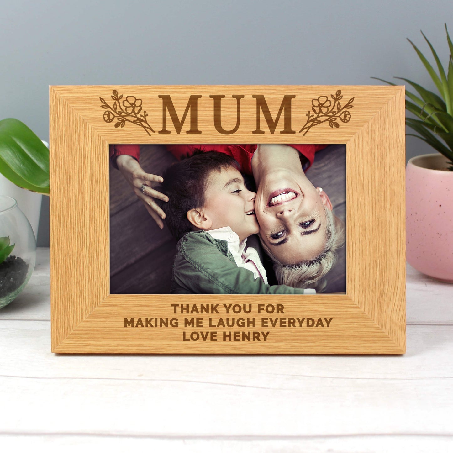 Personalised Floral Mum 6x4 Oak Finish Photo Frame - MK&JD Gifts