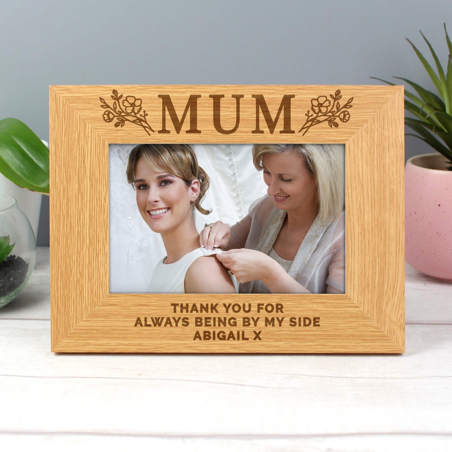 Personalised Floral Mum 6x4 Oak Finish Photo Frame - MK&JD Gifts