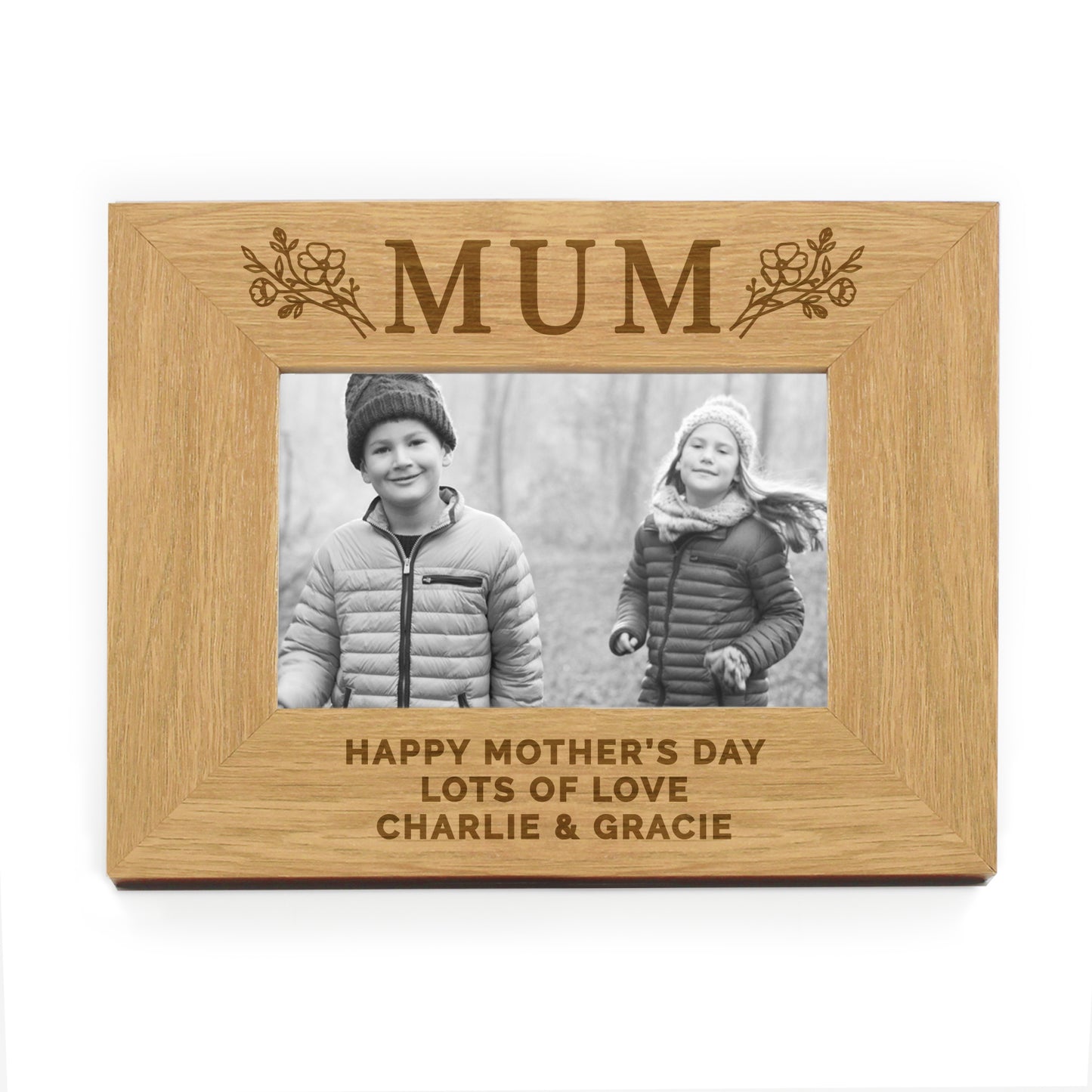 Personalised Floral Mum 6x4 Oak Finish Photo Frame - MK&JD Gifts