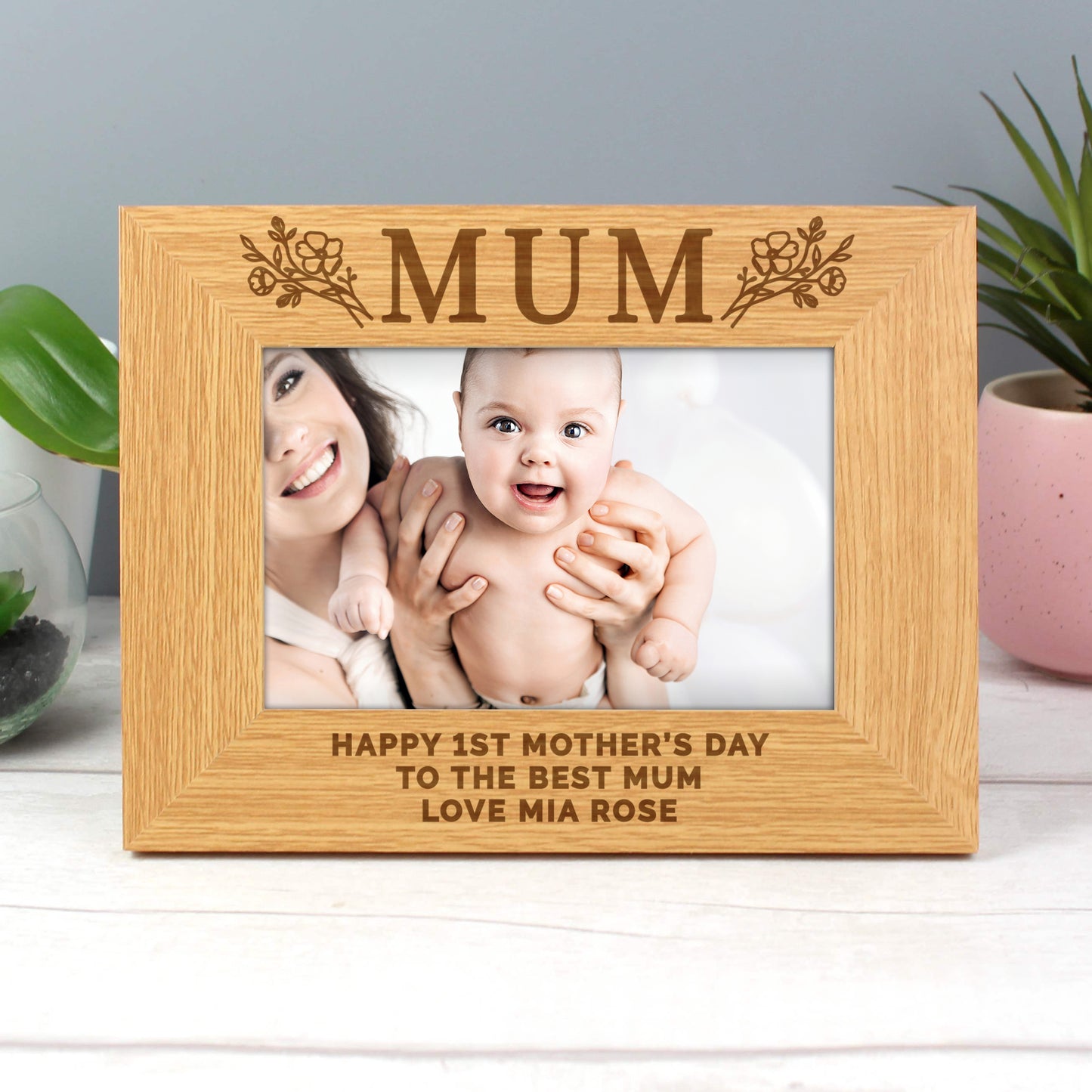 Personalised Floral Mum 6x4 Oak Finish Photo Frame - MK&JD Gifts