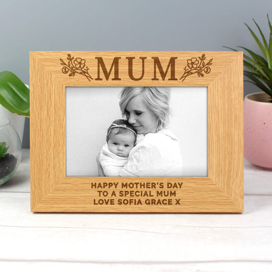 Personalised Floral Mum 6x4 Oak Finish Photo Frame - MK&JD Gifts
