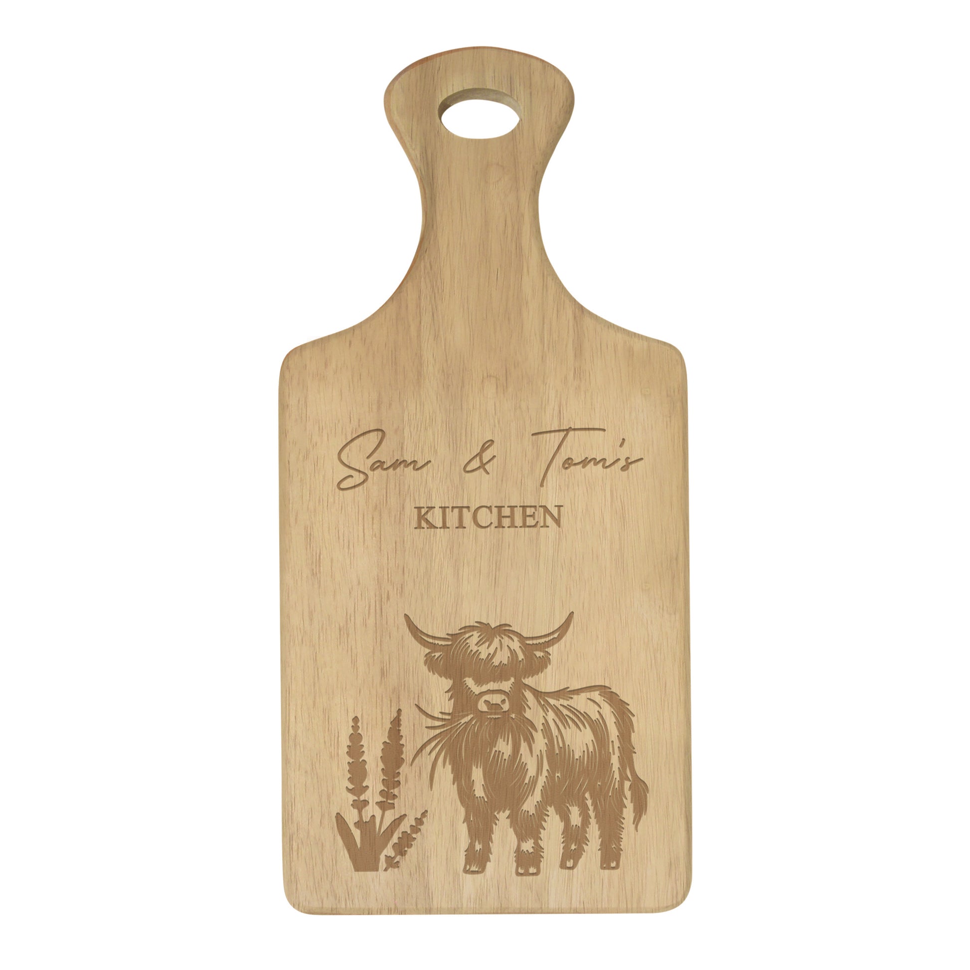 Personalised Highland Cow Paddle Chopping Board - MK&JD Gifts