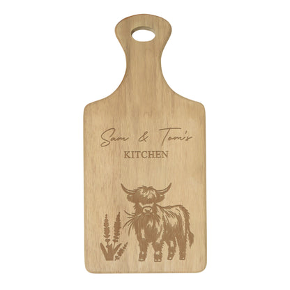 Personalised Highland Cow Paddle Chopping Board - MK&JD Gifts