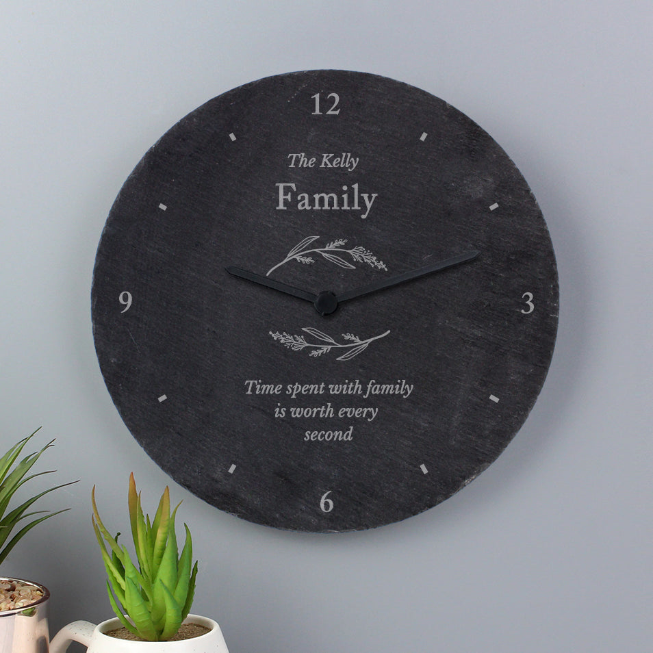 Personalised Free Text Botanical Slate Clock - MK&JD Gifts