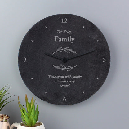 Personalised Free Text Botanical Slate Clock - MK&JD Gifts