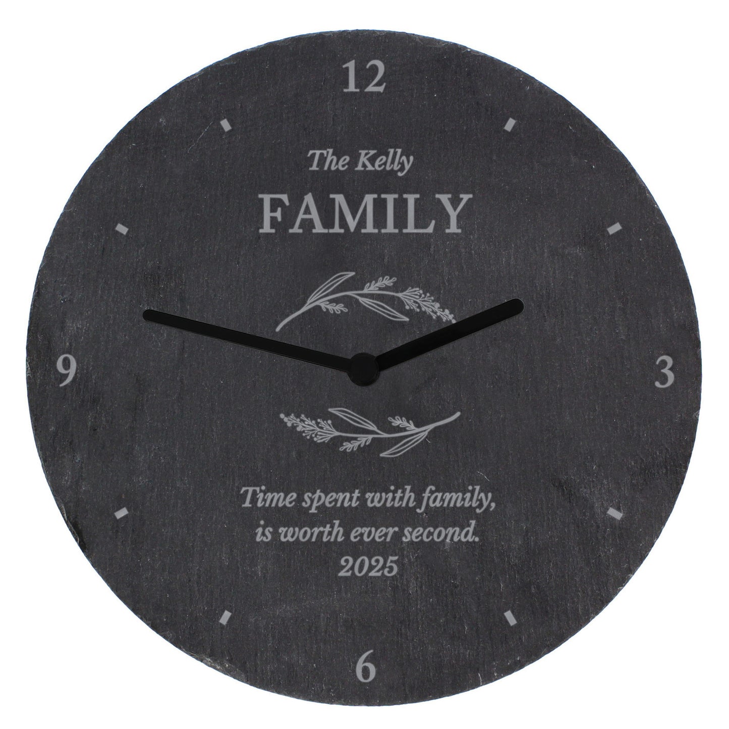 Personalised Free Text Botanical Slate Clock - MK&JD Gifts