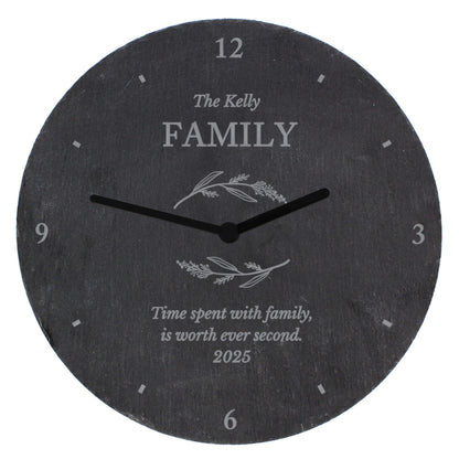 Personalised Free Text Botanical Slate Clock - MK&JD Gifts