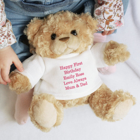 Personalised Message Teddy Bear - Pink - MK&JD Gifts