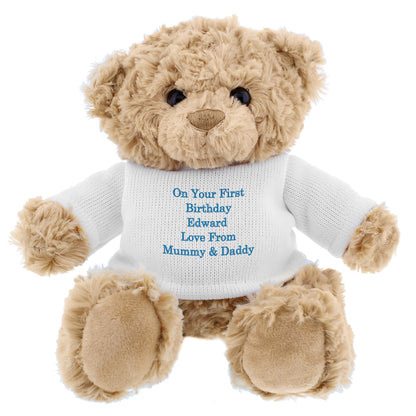 Personalised Message Teddy Bear - Blue - MK&JD Gifts