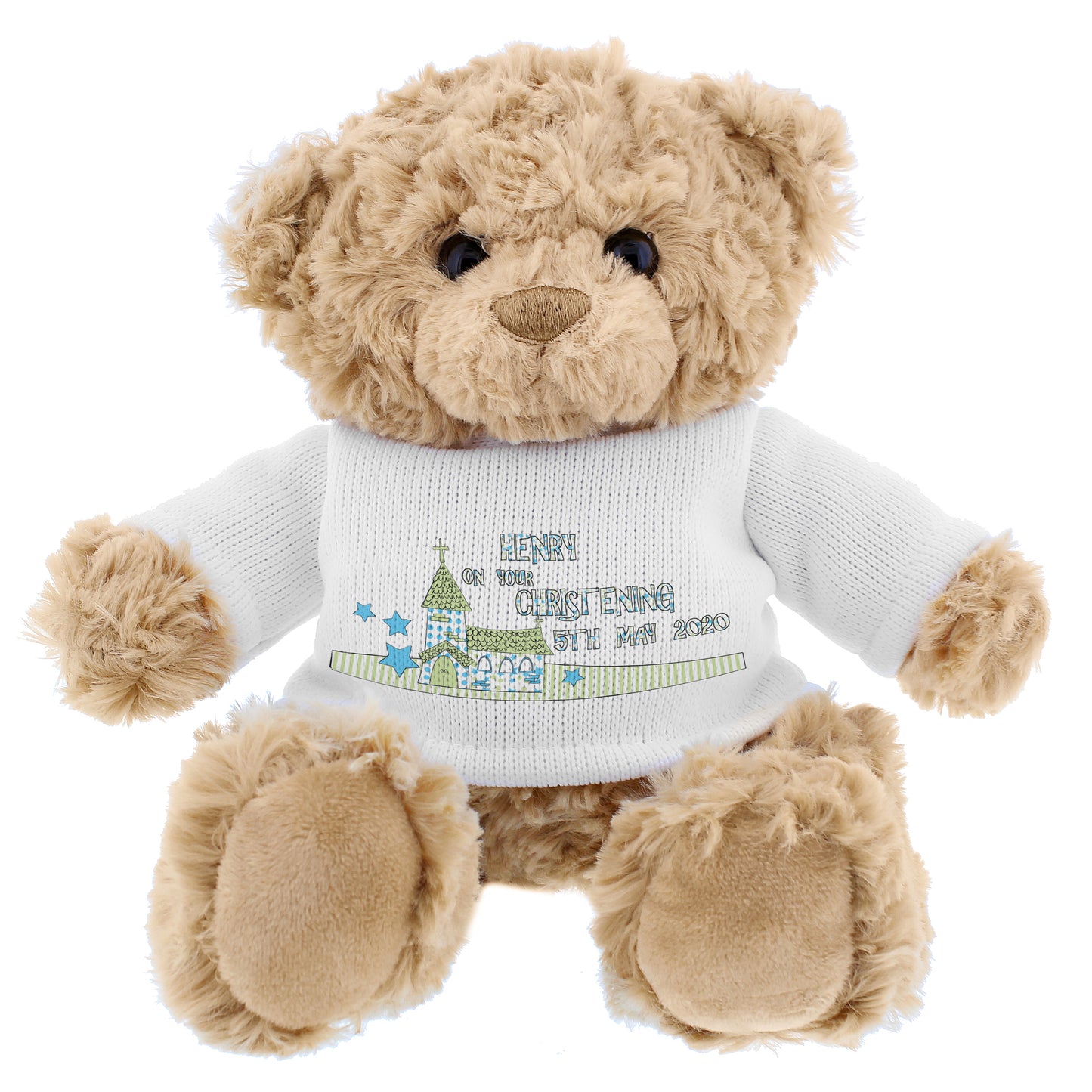 Personalised Blue Church Message Teddy Bear - MK&JD Gifts