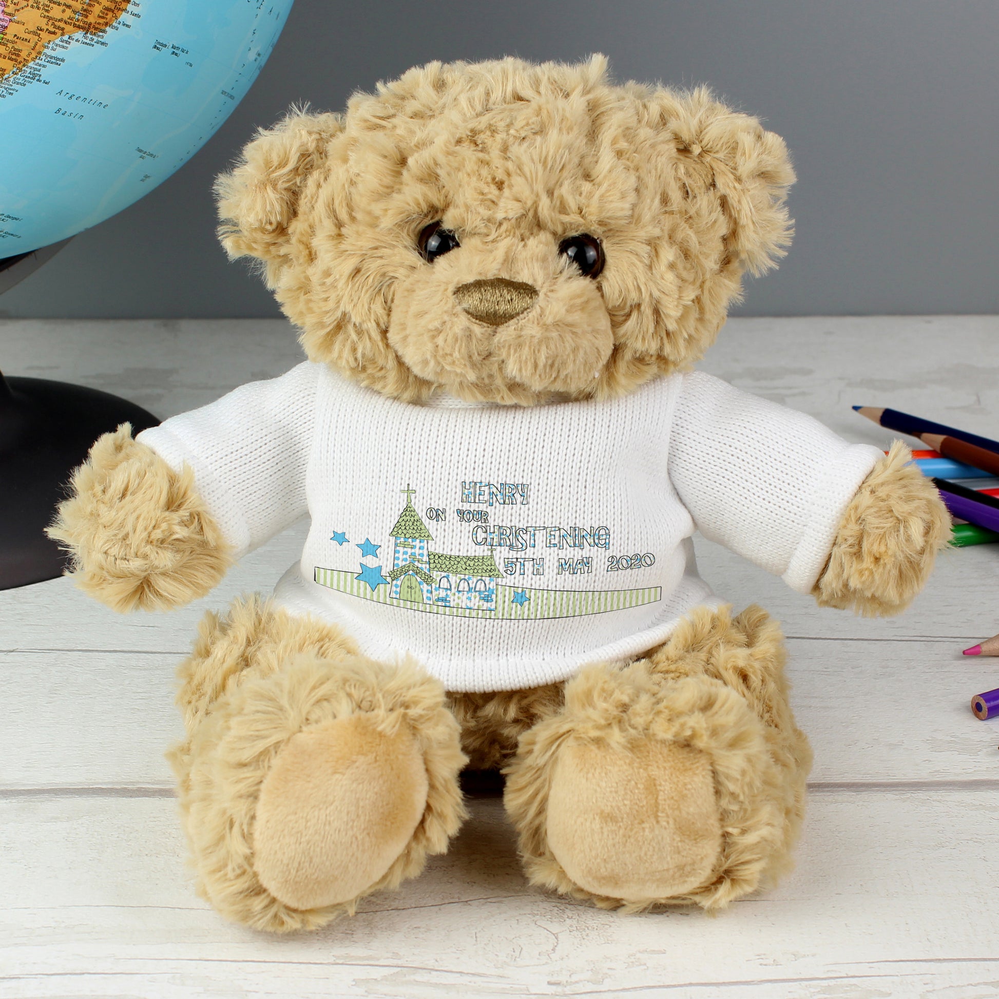 Personalised Blue Church Message Teddy Bear - MK&JD Gifts