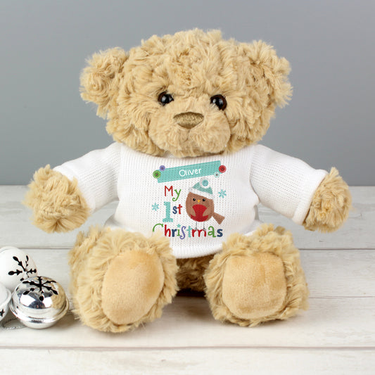 Personalised Felt Stitch Robin 'My 1st Christmas' Teddy Bear - MK&JD Gifts