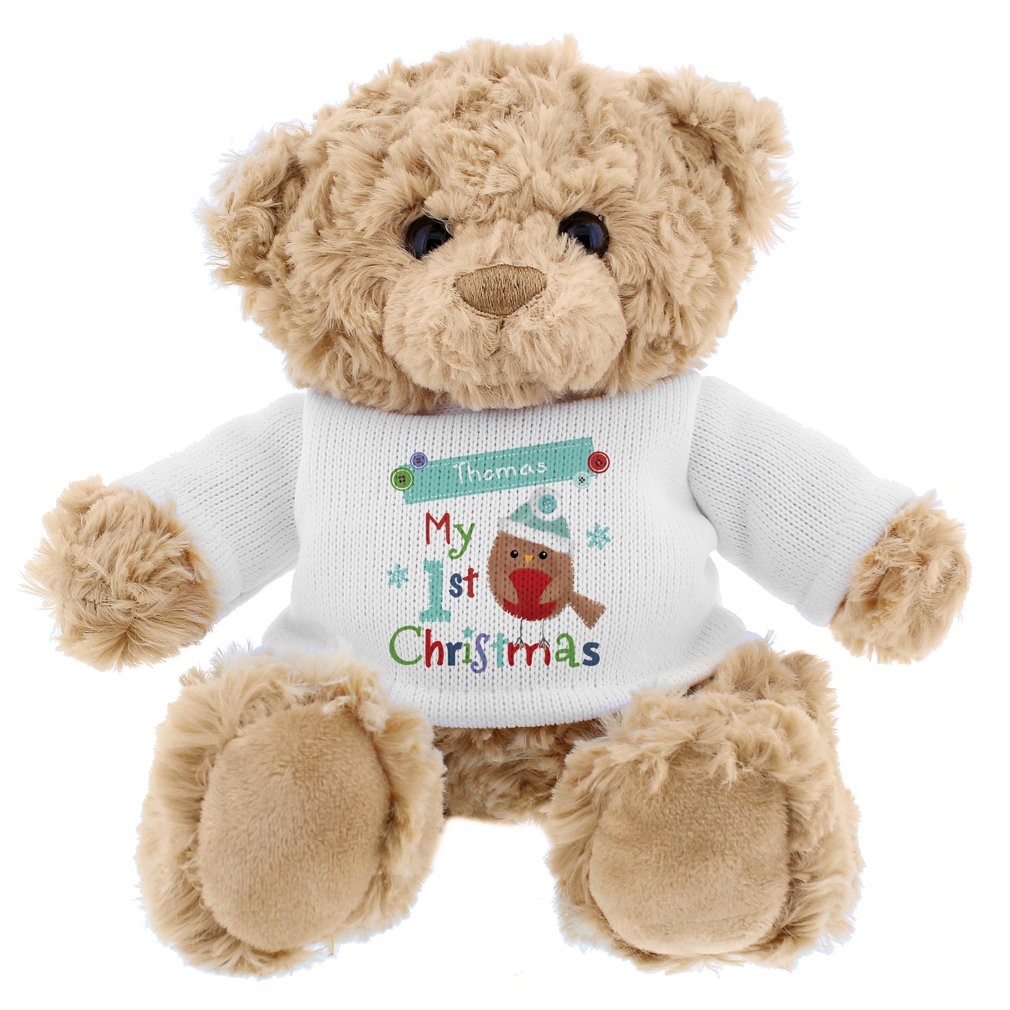 Personalised Felt Stitch Robin 'My 1st Christmas' Teddy Bear - MK&JD Gifts