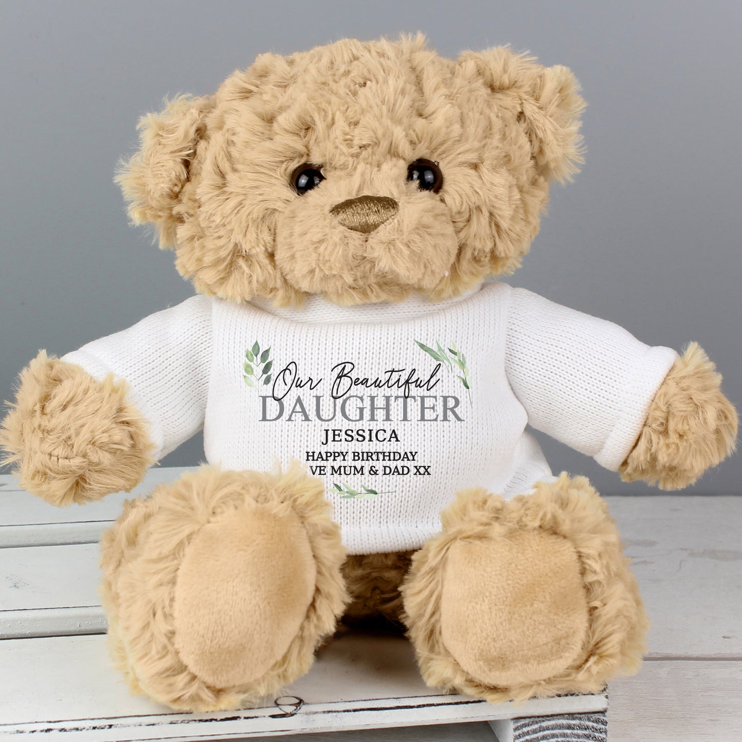 Personalised Geometric Leaf Teddy Bear - MK&JD Gifts