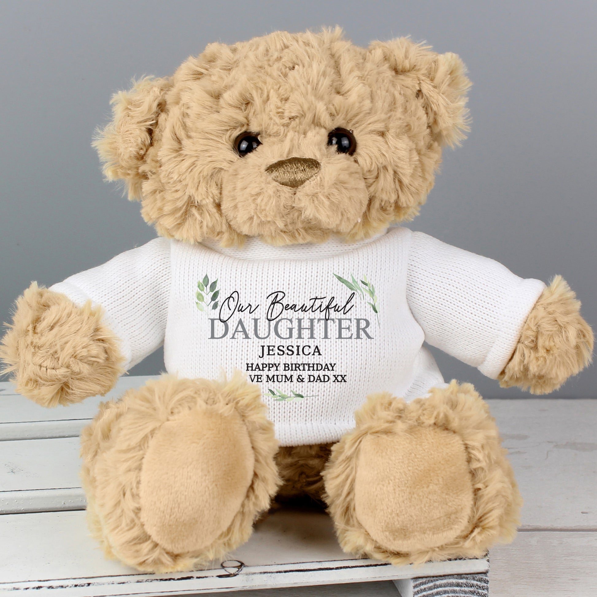 Personalised Geometric Leaf Teddy Bear - MK&JD Gifts
