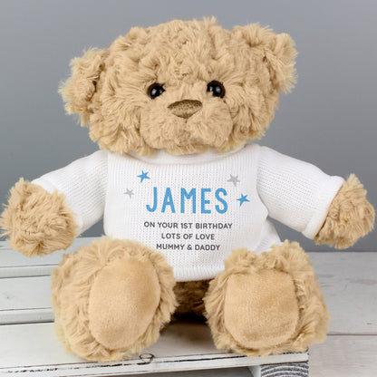 Personalised Blue Name & Message Teddy Bear - MK&JD Gifts