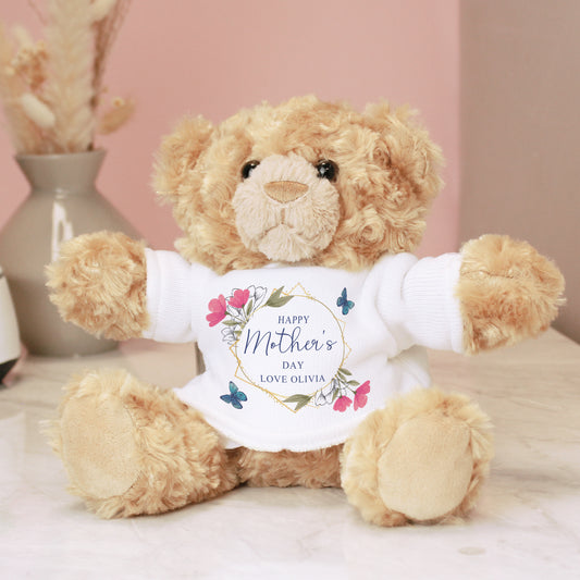 Personalised Geometric Floral Teddy Bear - MK&JD Gifts