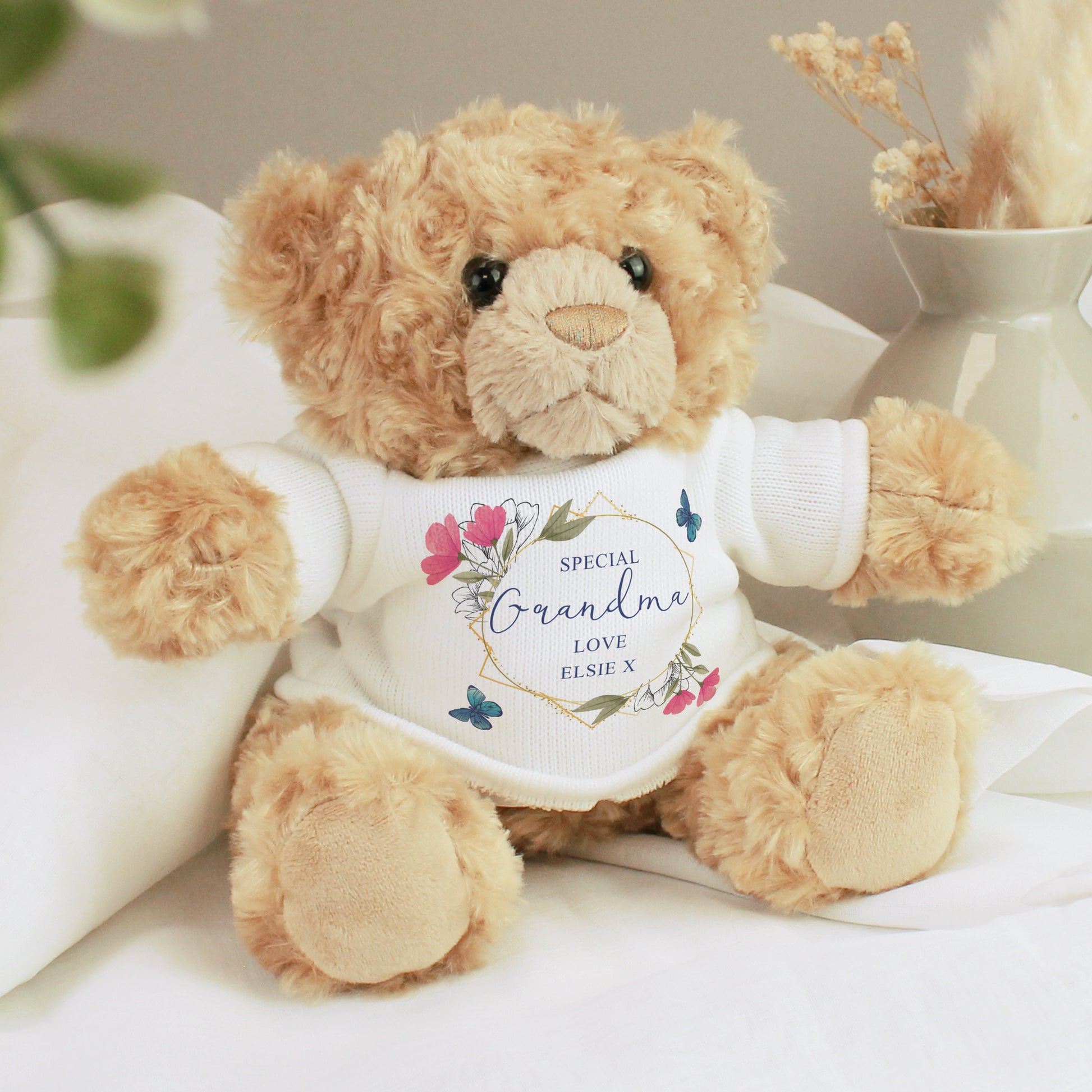 Personalised Geometric Floral Teddy Bear - MK&JD Gifts