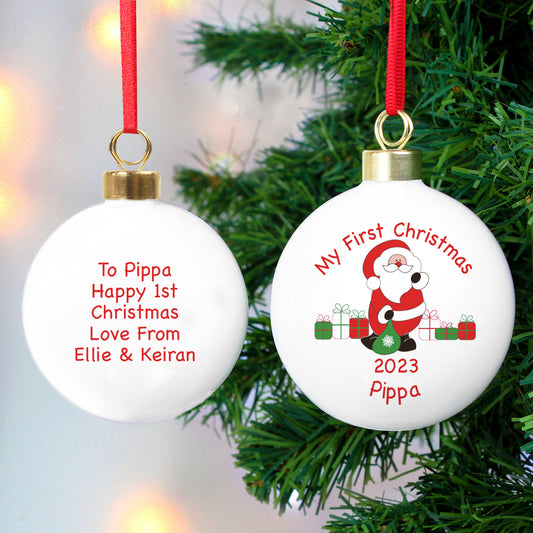 Personalised Santa with Presents Bauble - MK&JD Gifts