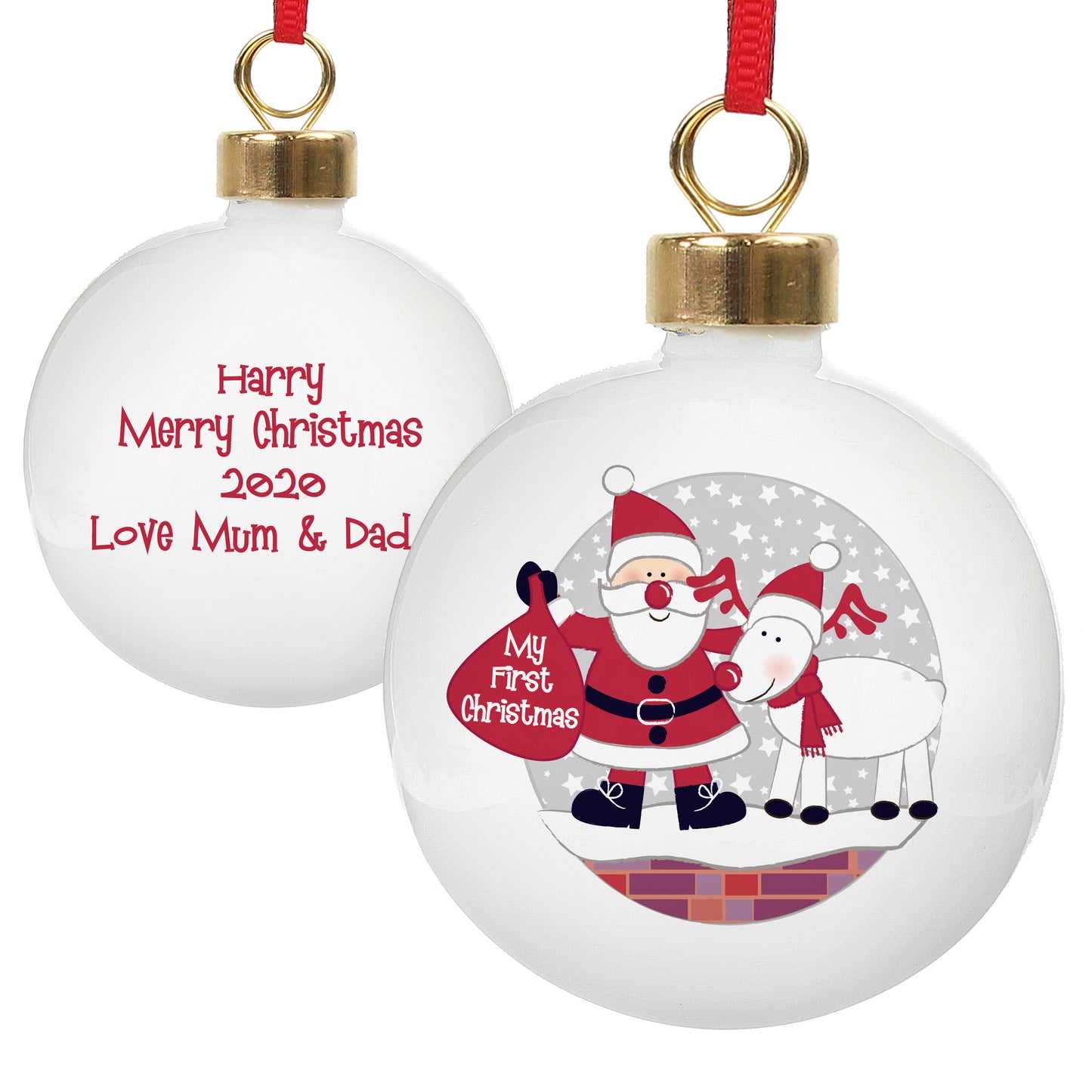 Personalised Rooftop Santa First Christmas Bauble - MK&JD Gifts