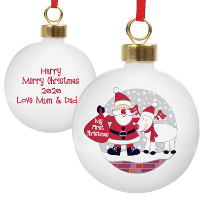 Personalised Rooftop Santa First Christmas Bauble - MK&JD Gifts