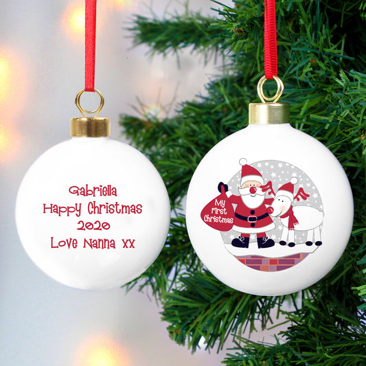 Personalised Rooftop Santa First Christmas Bauble - MK&JD Gifts