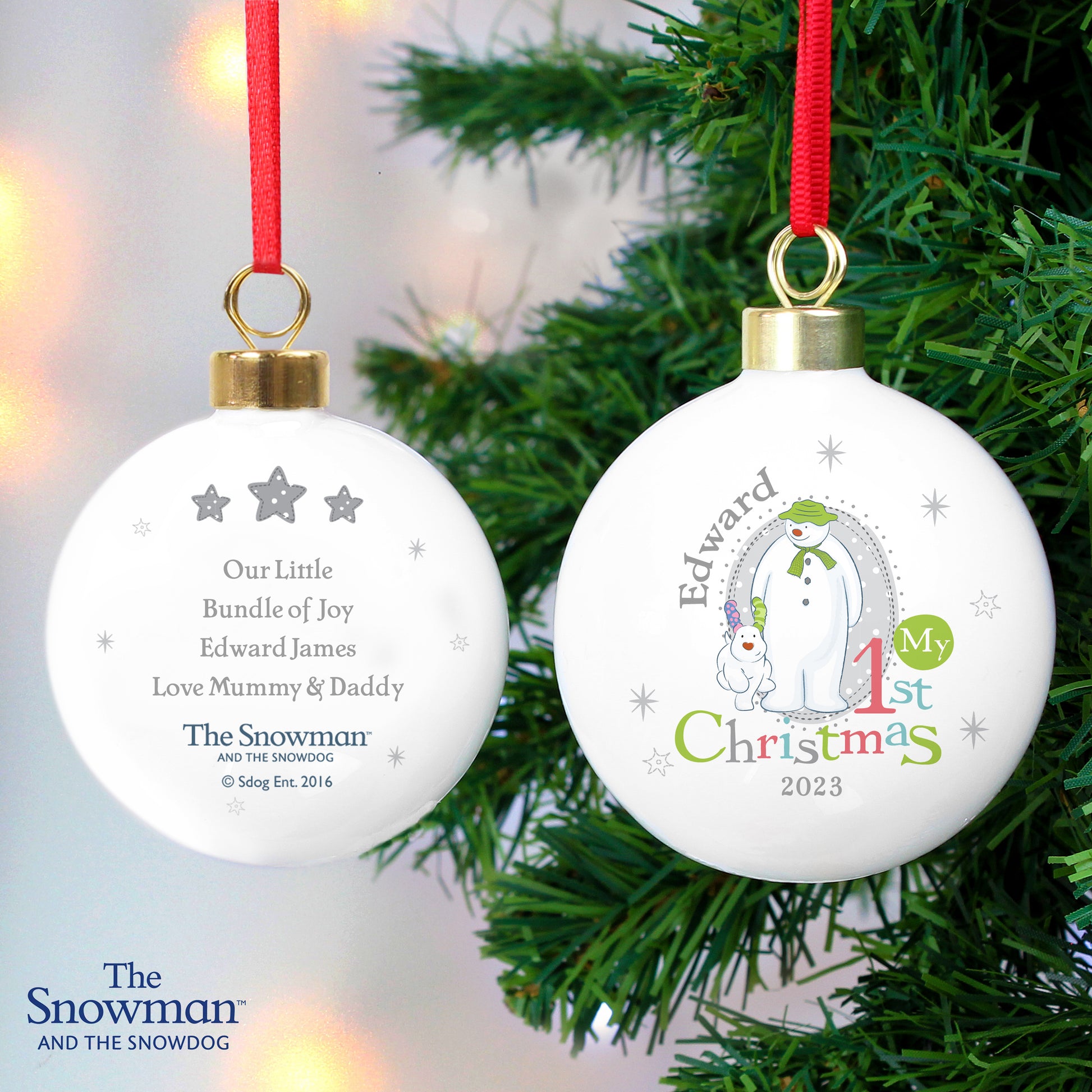 Personalised The Snowman and the Snowdog My 1st Christmas Bauble - MK&JD Gifts