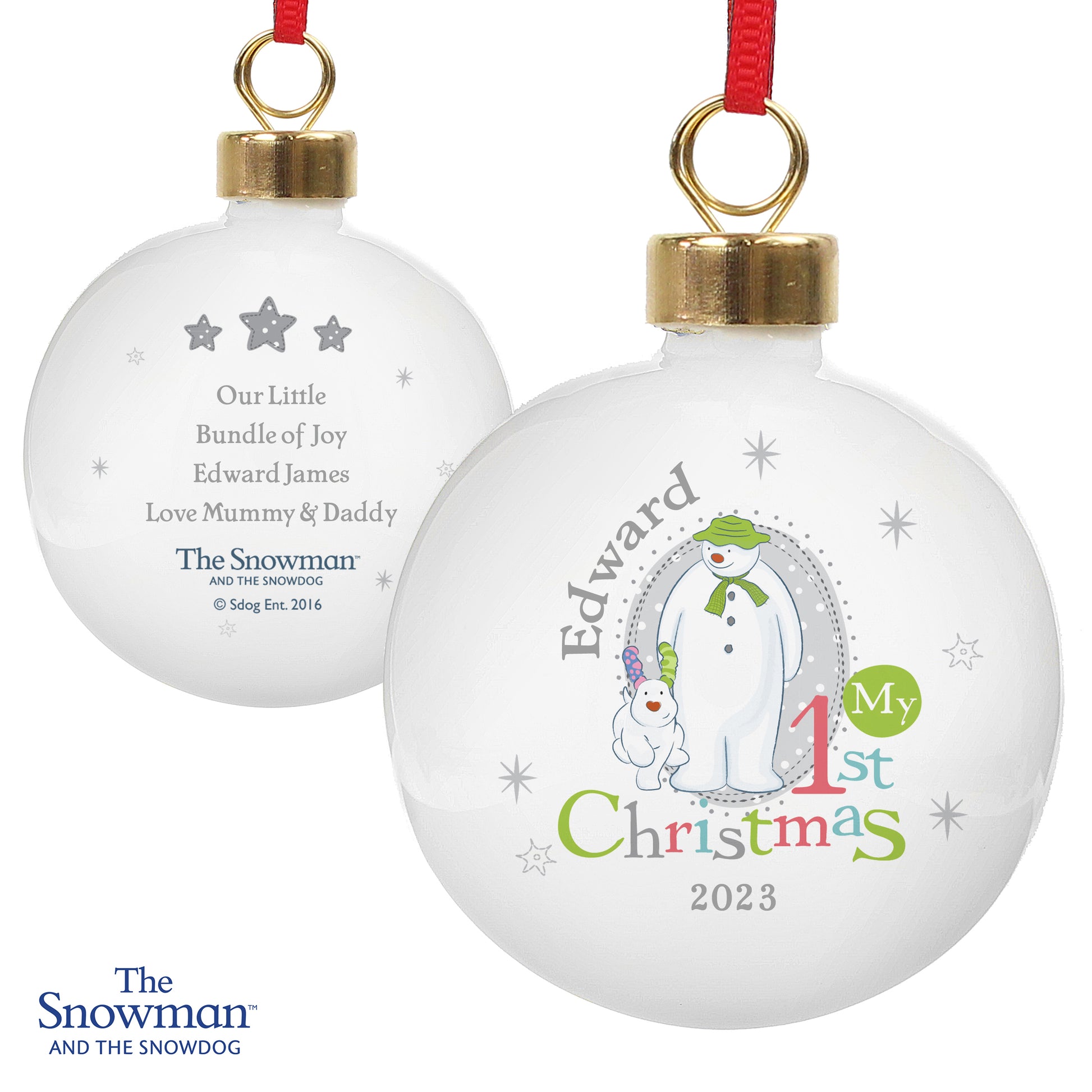 Personalised The Snowman and the Snowdog My 1st Christmas Bauble - MK&JD Gifts