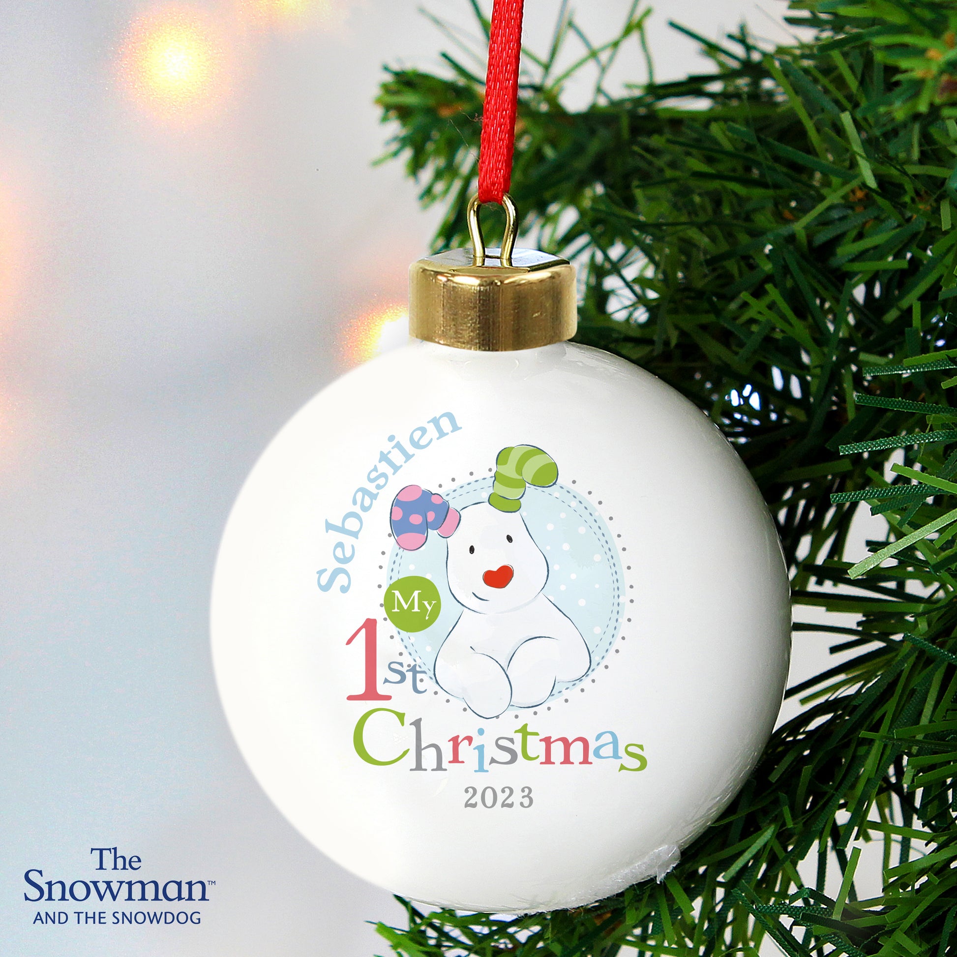 Personalised The Snowman and the Snowdog My 1st Christmas Blue Bauble - MK&JD Gifts