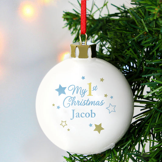 Personalised Gold & Blue Stars My 1st Christmas Bauble - MK&JD Gifts
