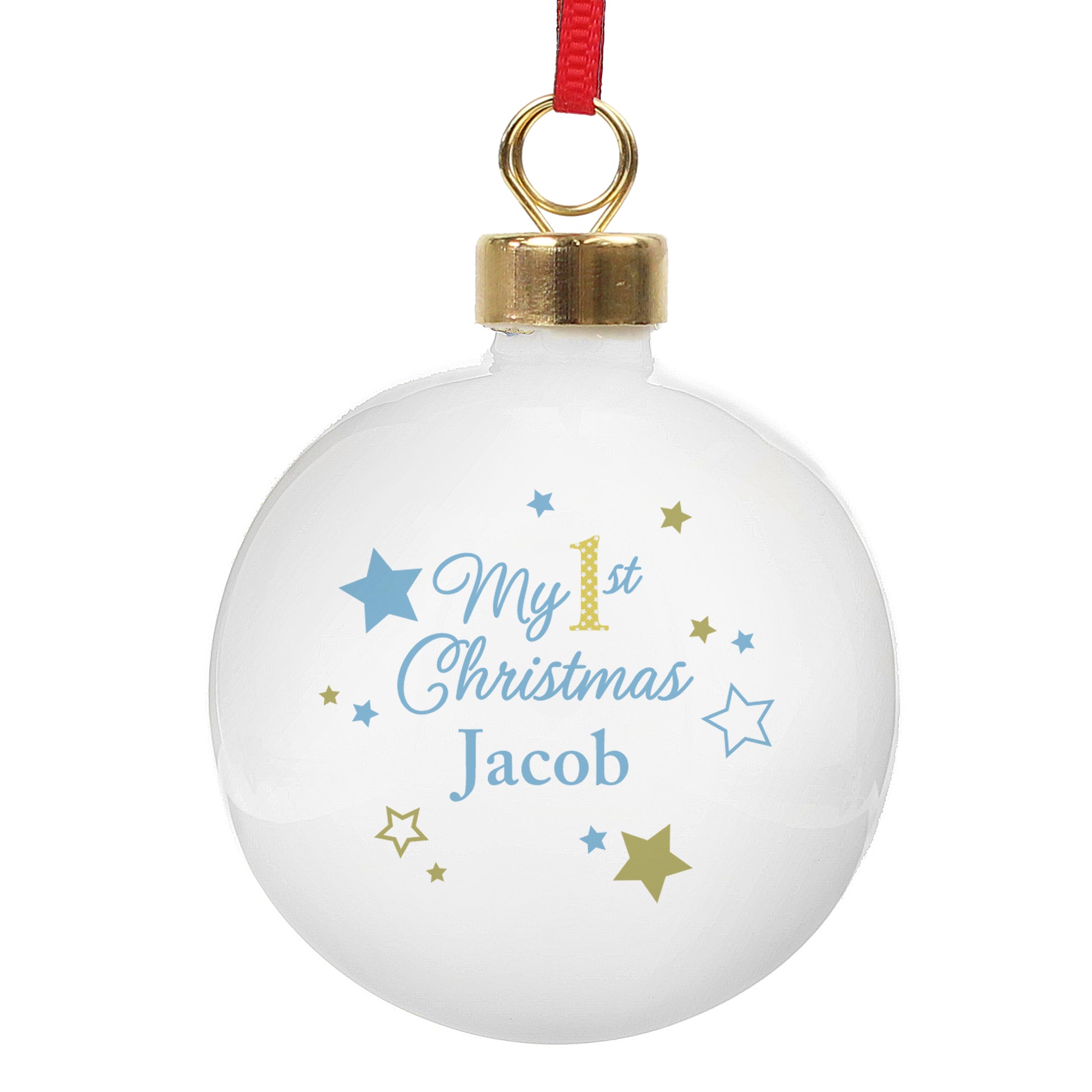 Personalised Gold & Blue Stars My 1st Christmas Bauble - MK&JD Gifts