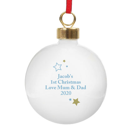 Personalised Gold & Blue Stars My 1st Christmas Bauble - MK&JD Gifts