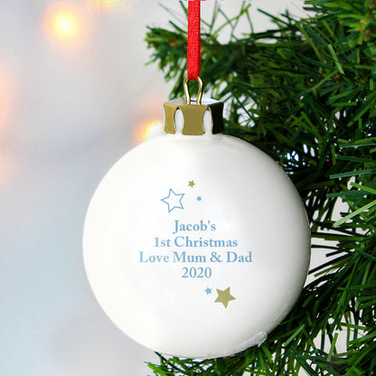 Personalised Gold & Blue Stars My 1st Christmas Bauble - MK&JD Gifts