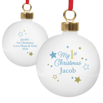 Personalised Gold & Blue Stars My 1st Christmas Bauble - MK&JD Gifts