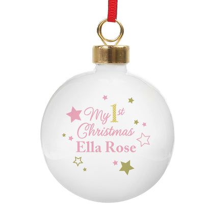 Personalised Gold & Pink Stars My 1st Christmas Bauble - MK&JD Gifts