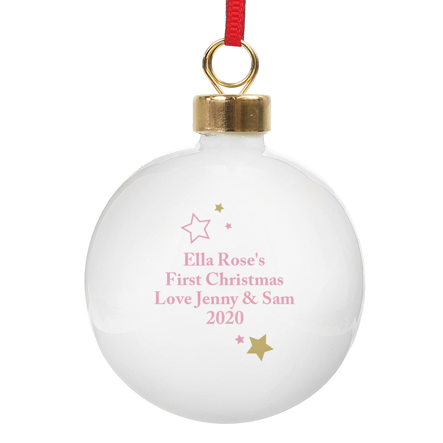 Personalised Gold & Pink Stars My 1st Christmas Bauble - MK&JD Gifts