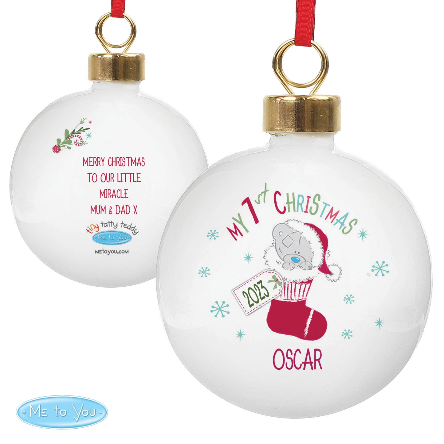 Personalised Tiny Tatty Teddy My 1st Christmas Stocking Bauble - MK&JD Gifts