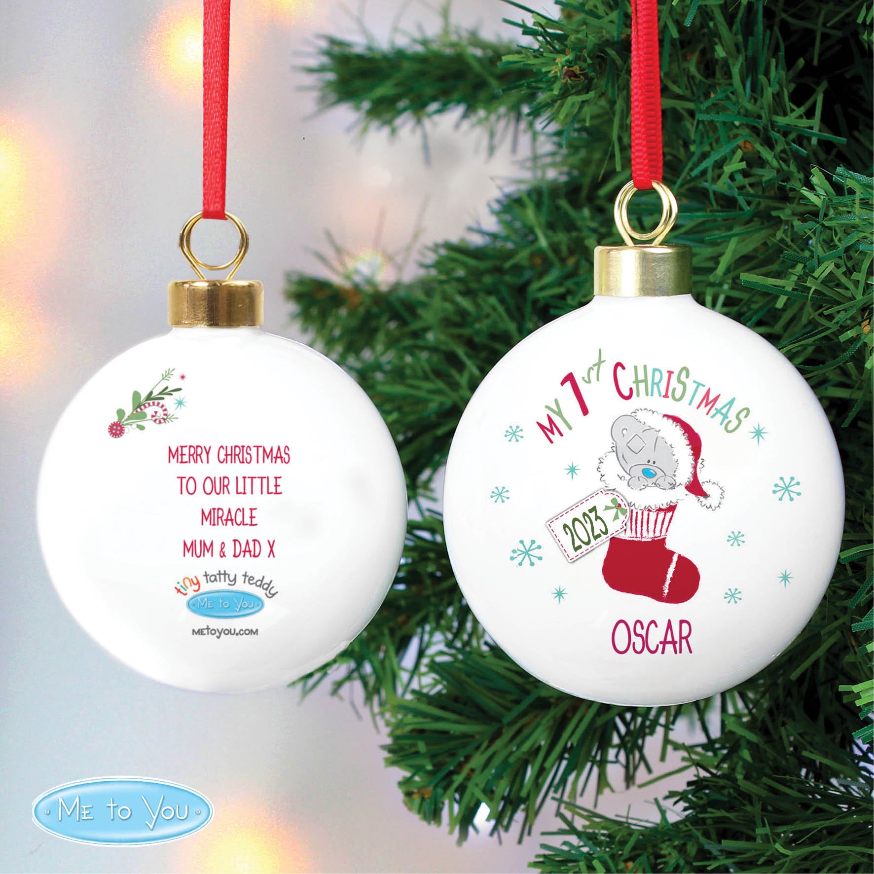 Personalised Tiny Tatty Teddy My 1st Christmas Stocking Bauble - MK&JD Gifts