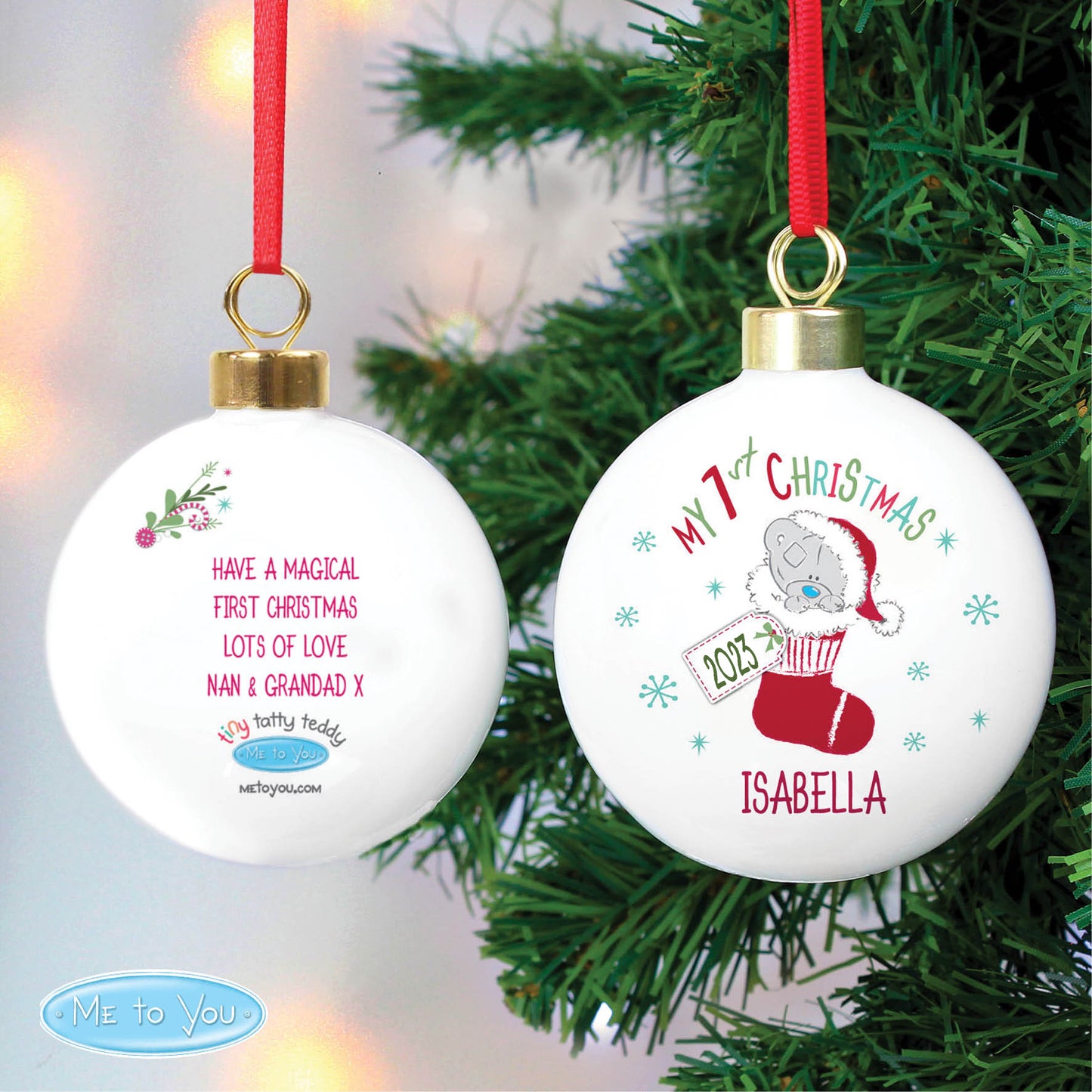 Personalised Tiny Tatty Teddy My 1st Christmas Stocking Bauble - MK&JD Gifts